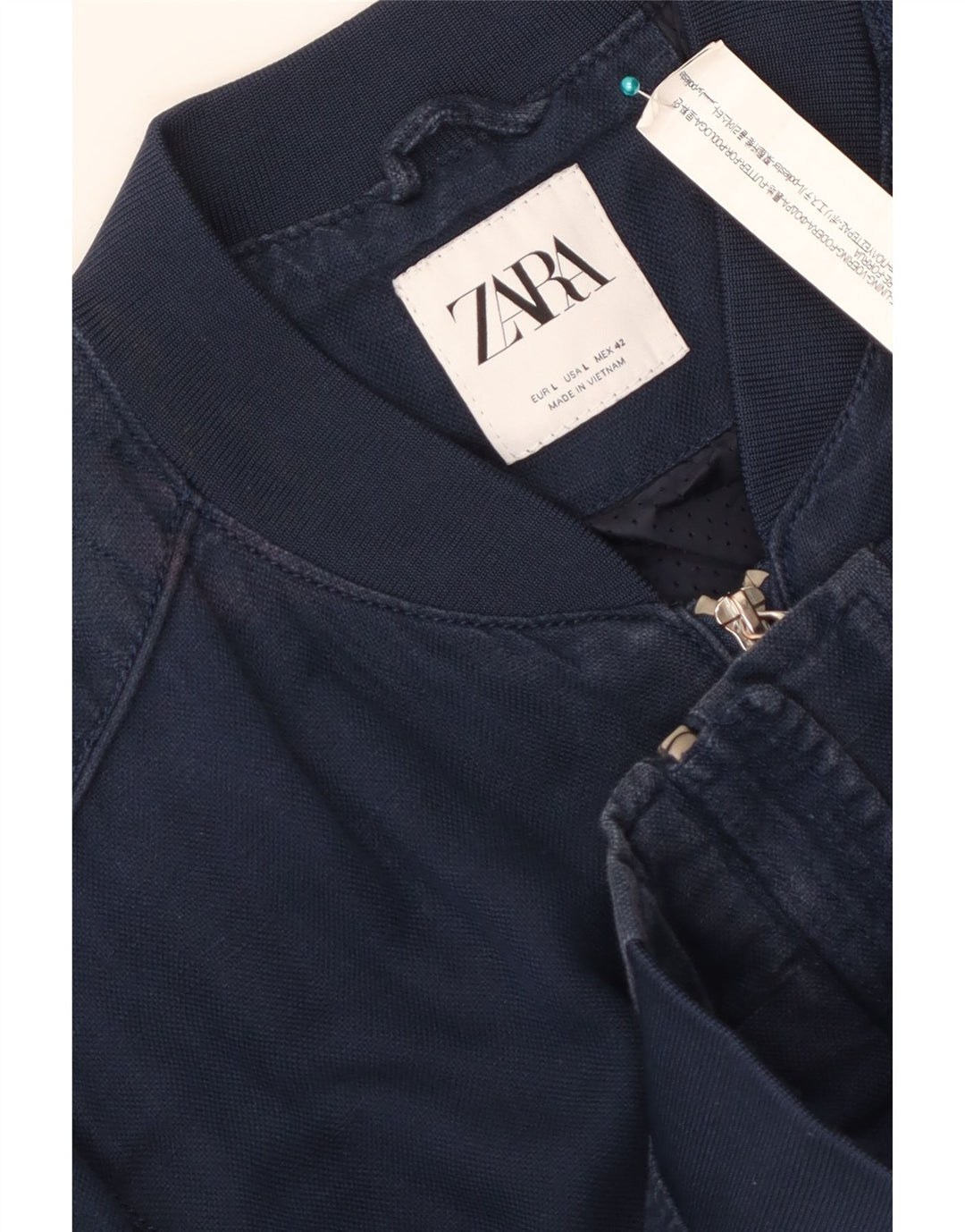 ZARA Herren Bomberjacke UK 40 Large Marineblau Polyester