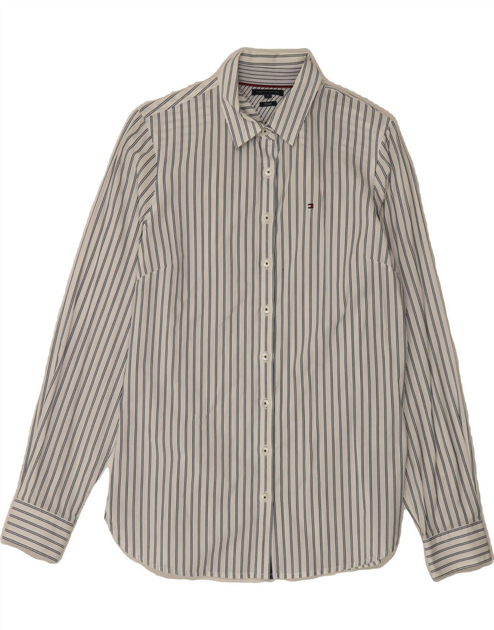 TOMMY HILFIGER Womens Fitted Shirt US 8 Medium White Pinstripe Cotton Vintage Tommy Hilfiger and Second-Hand Tommy Hilfiger from Messina Hembry 