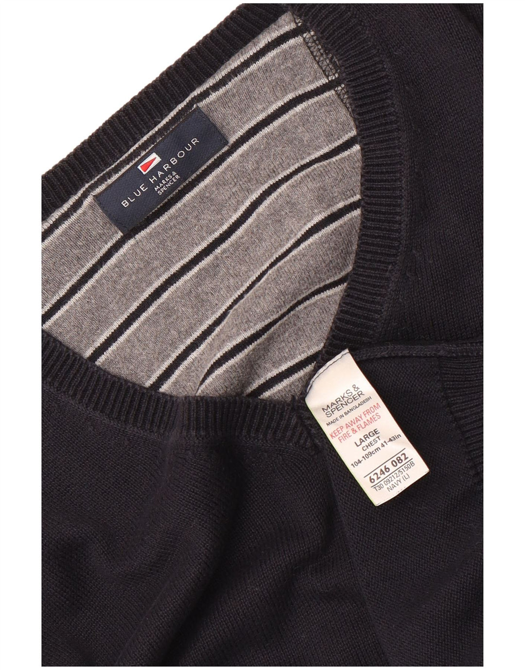 Marks & Spencer Herren Blue Harbour Pullover mit V-Ausschnitt, Größe L, Marineblau