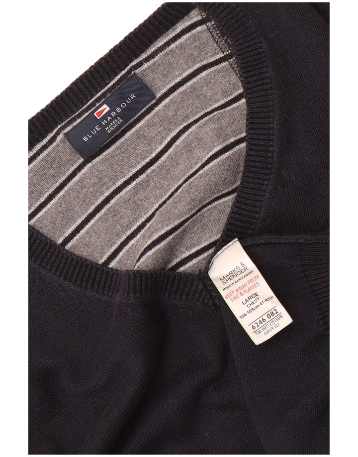Marks & Spencer Herren Blue Harbour Pullover mit V-Ausschnitt, Größe L, Marineblau