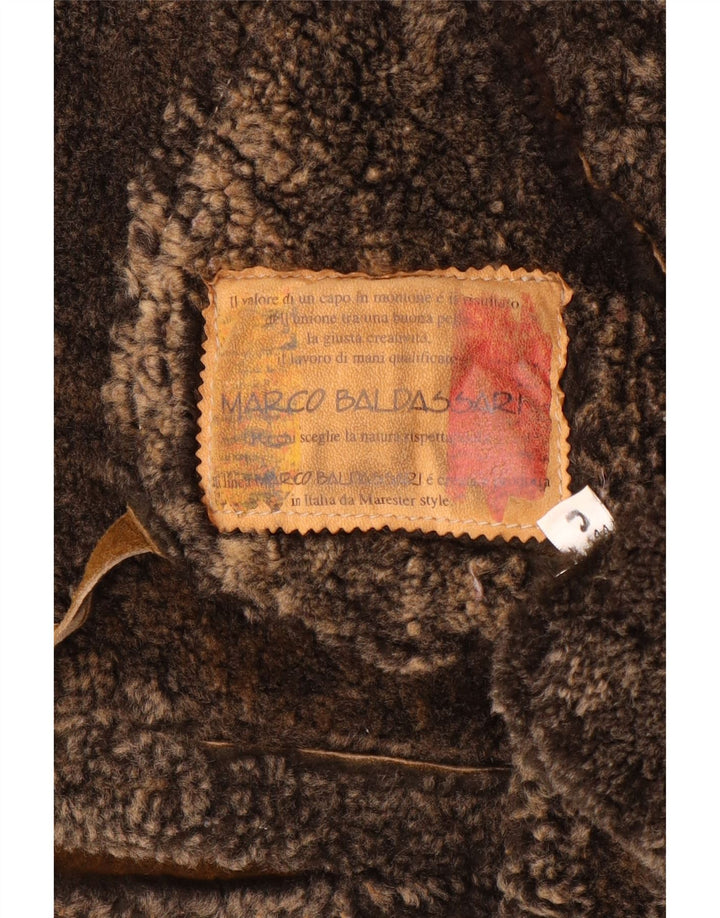 Vintage Damen-Kapuzen-Übergröße-Shearling-Jacke IT 44 Mittelbraun