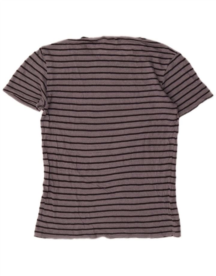 Zara Herren T-Shirt Top Mittelgrau gestreiftes Leinen