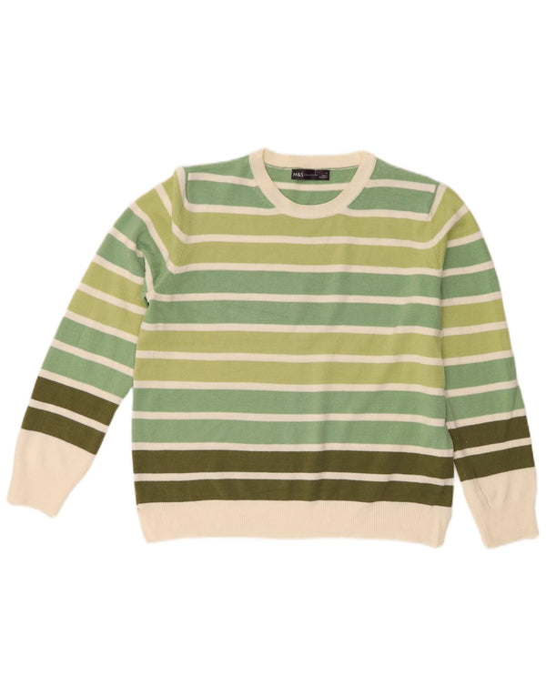 Marks & Spencer Damen-Pullover mit Rundhalsausschnitt, Gr. 14, Größe L, grün gestreift