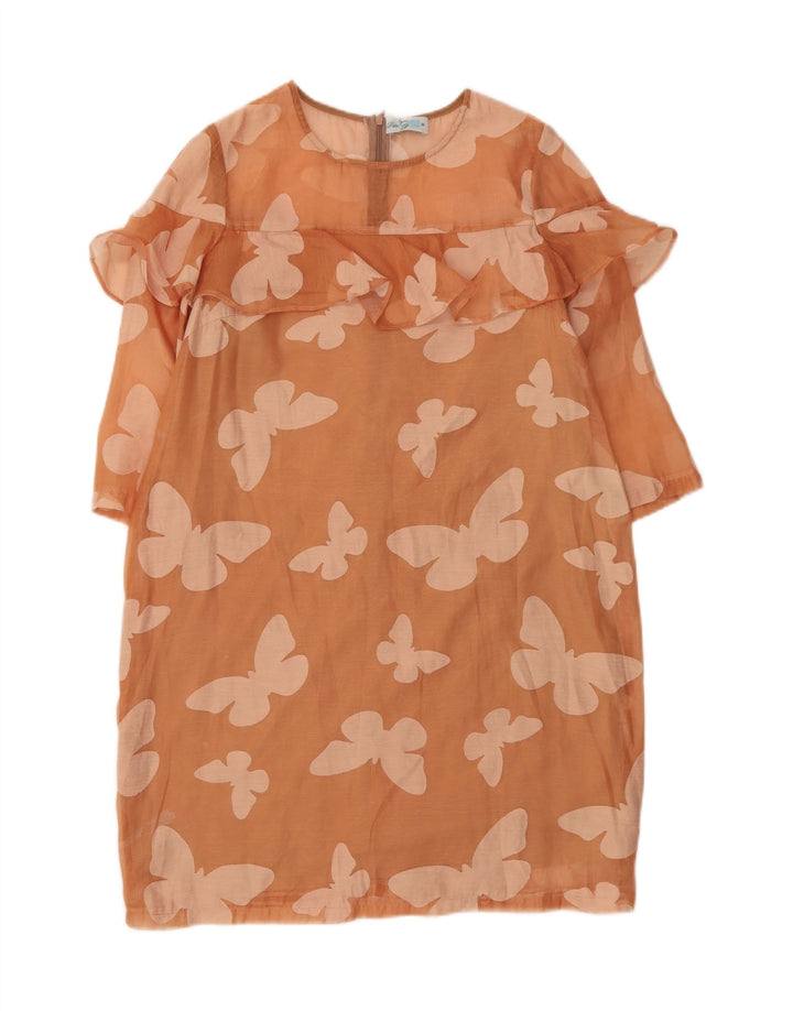 VINTAGE Womens See Through Sheath Dress UK 12 Medium Orange Butterfly