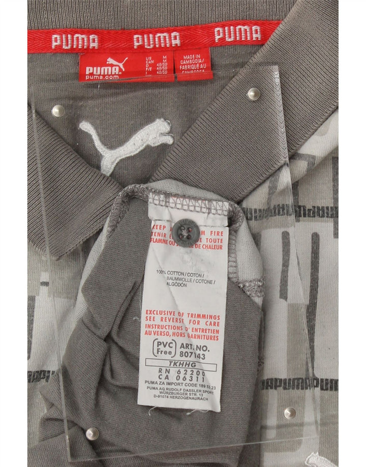 PUMA Mens Graphic Polo Shirt Medium Grey Cotton Vintage Puma and Second-Hand Puma from Messina Hembry 