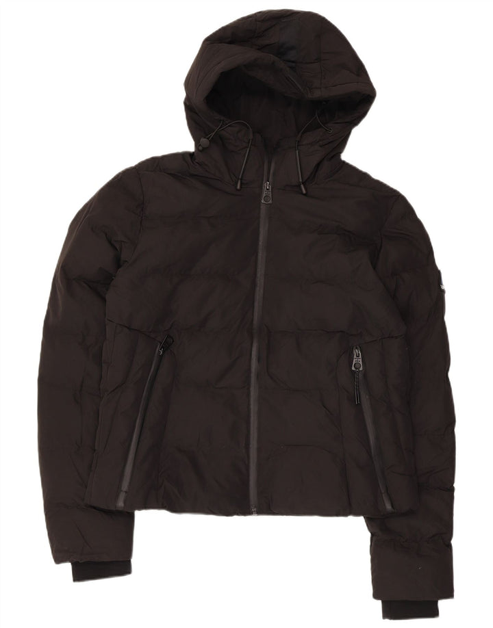 SUPERDRY Damen Crop Hooded Wattierte Jacke UK 12 Mittelschwarzes Polyester