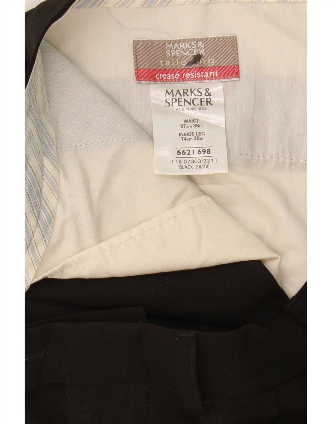 Marks & Spencer Herren-Anzughose mit Pegged-Anzug, W38, L29, schwarzes Polyester