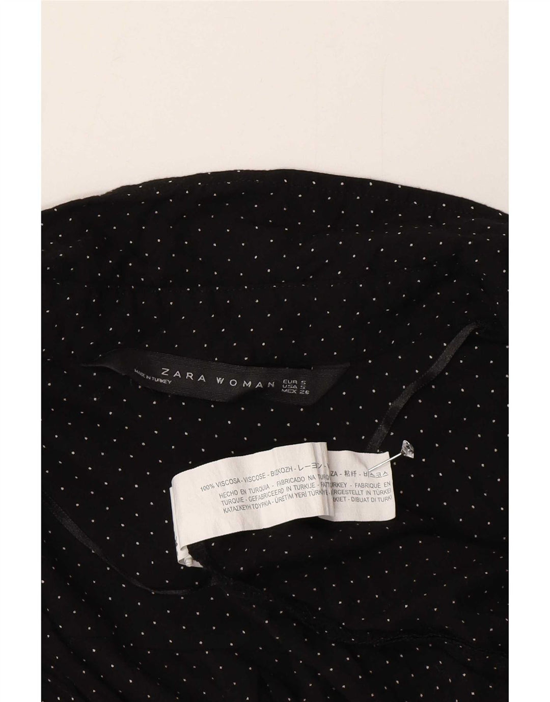 Zara Damen-Hemd UK 10 Small Schwarz gepunktete Viskose