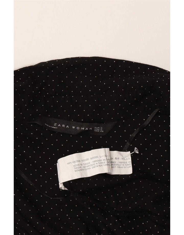 Zara Damen-Hemd UK 10 Small Schwarz gepunktete Viskose