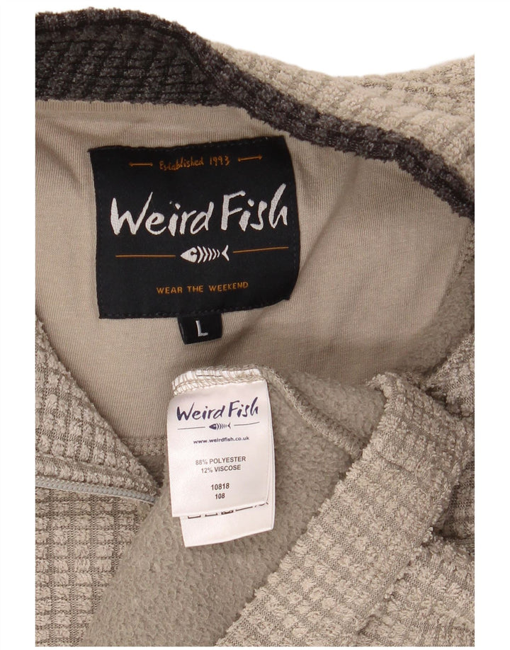 Weird Fish Herren-Pullover mit Reißverschluss am Hals, groß, beige, Polyester