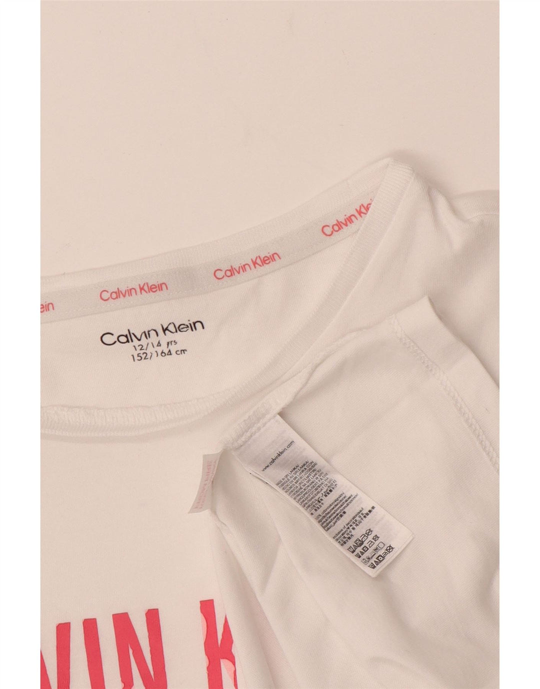 CALVIN KLEIN Mädchen-T-Shirt mit Grafik, 12–13 Jahre, weiße Baumwolle