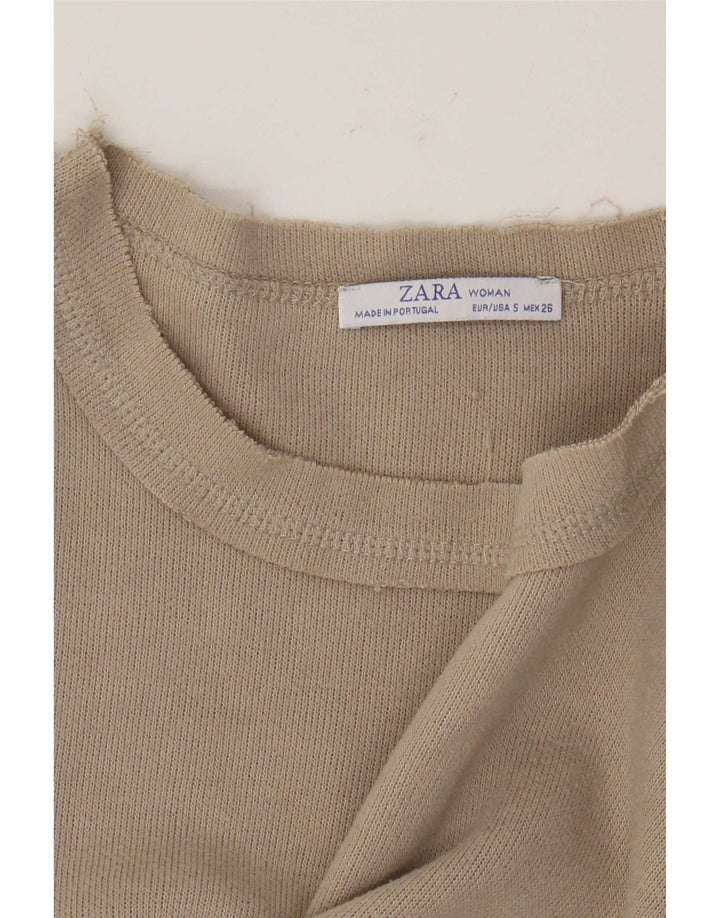 Zara Damen Crop Oversized Top Langarm UK 10 Small Beige