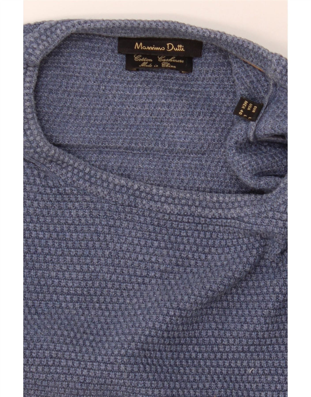 Massimo Dutti Herren-Pullover mit Rundhalsausschnitt, groß, aus blauer Baumwolle