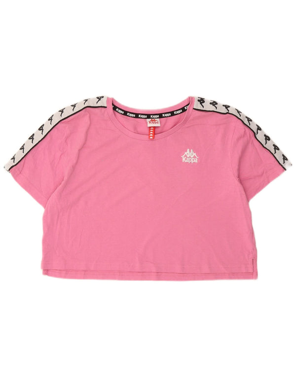 Kappa Damen Crop Graphic T-Shirt Top UK 10 Small Pink Colourblock Baumwolle