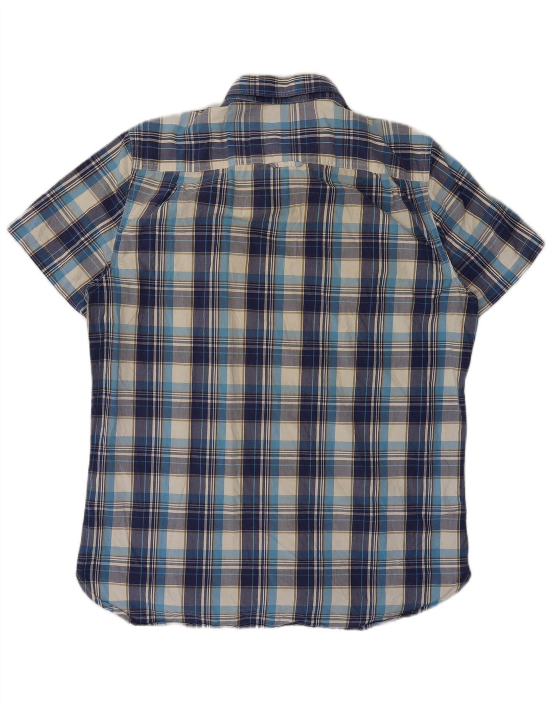 SUPERDRY Herren-Kurzarmhemd XL, blau kariert, Baumwolle