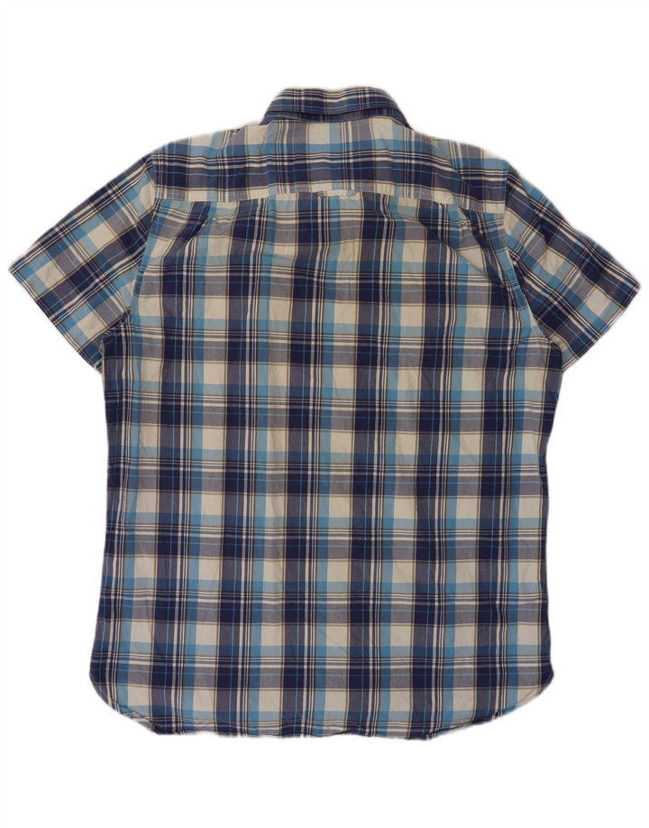SUPERDRY Herren-Kurzarmhemd XL, blau kariert, Baumwolle