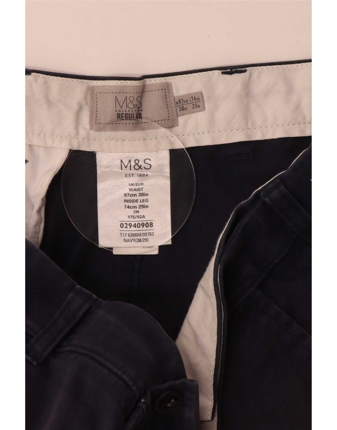 Marks & Spencer Herren-Chinohose, normal, W38, L29, Marineblau, Baumwolle