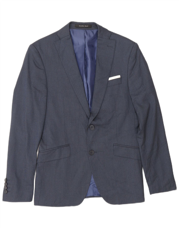 Zara Herren-Blazer mit 2 Knöpfen, EU 46, klein, marineblaue Viskose