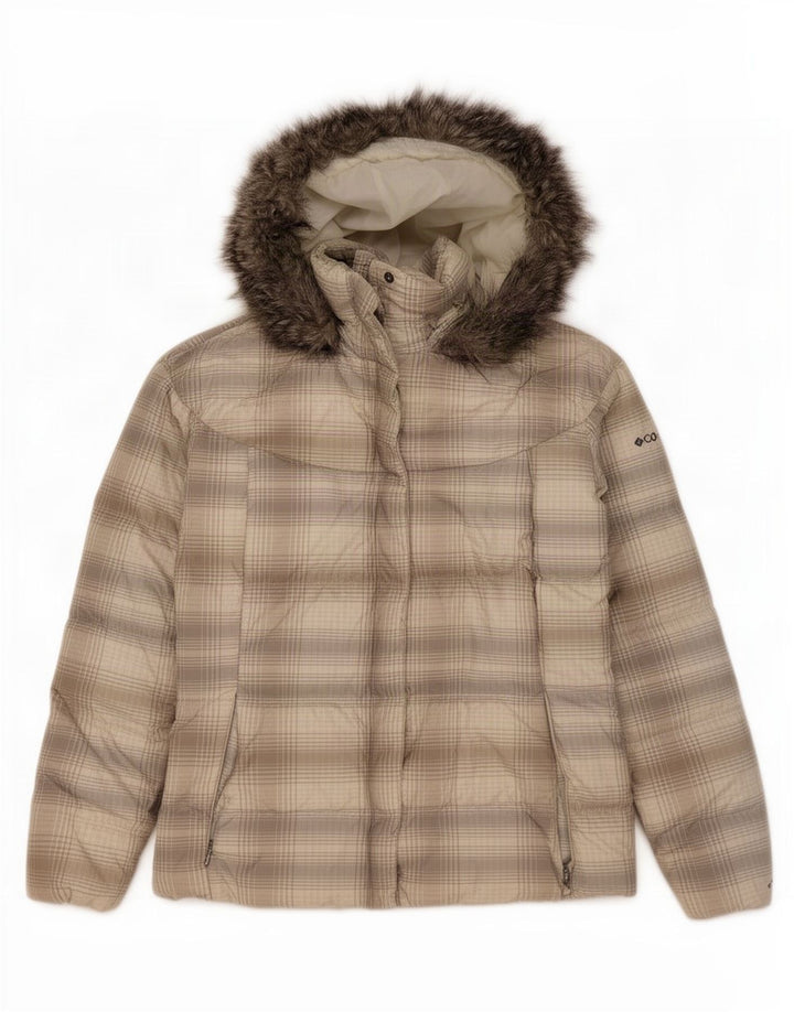 Columbia Wattierte Damenjacke mit Kapuze, UK 18, XL, grau kariertes Polyester