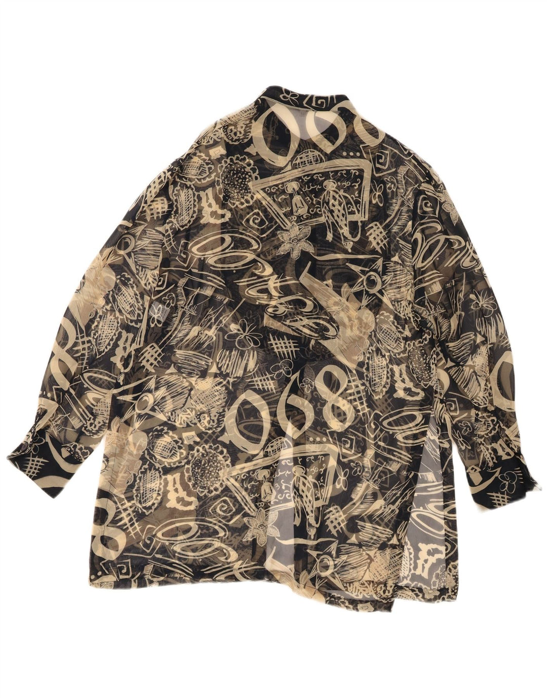 VINTAGE Womens Abstract Pattern Shirt Blouse IT 42 Medium Navy Blue