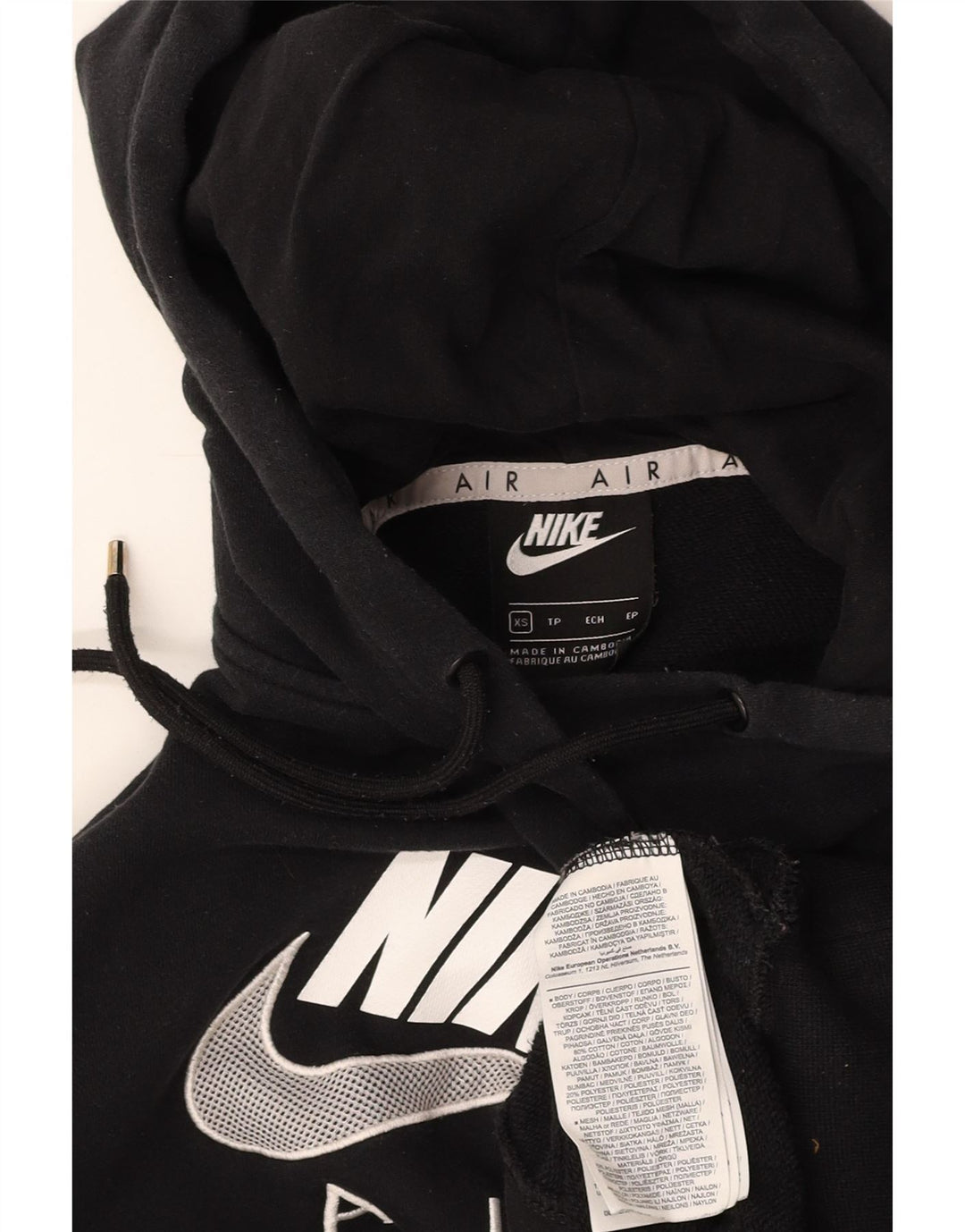 NIKE Womens Air Oversized Graphic Hoodie Pullover UK 6 XS Schwarze Baumwolle