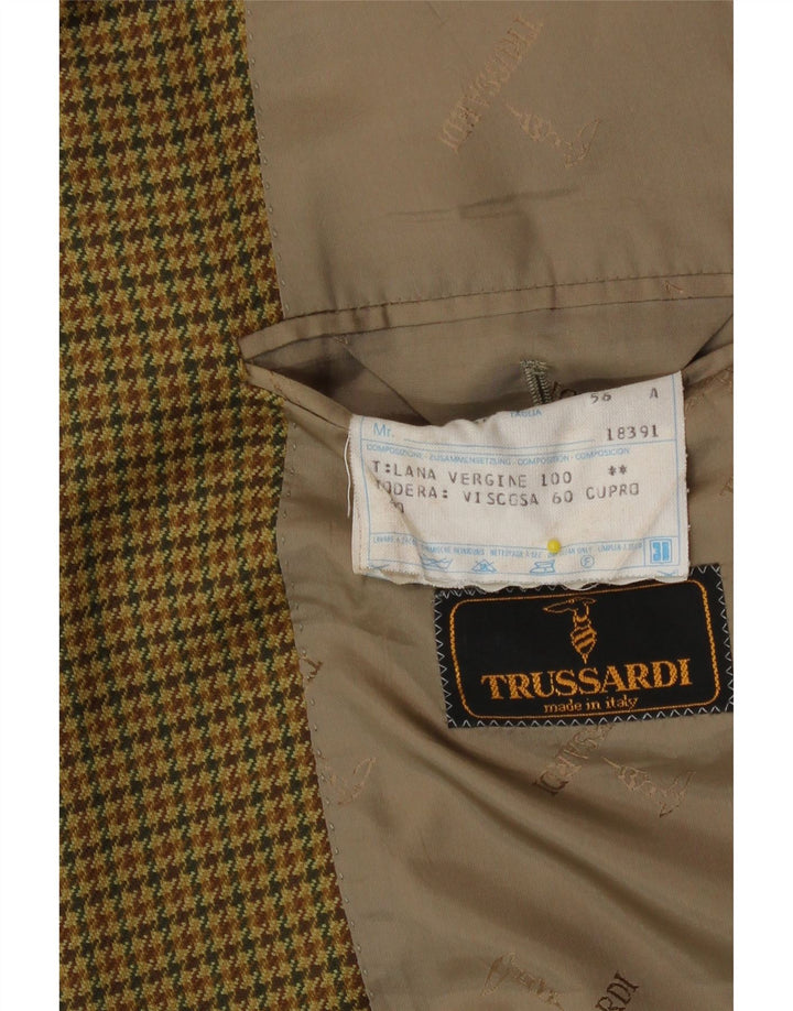 Trussardi Herren 2-Knopf-Blazerjacke IT 56 3XL Beige Hahnentrittmuster