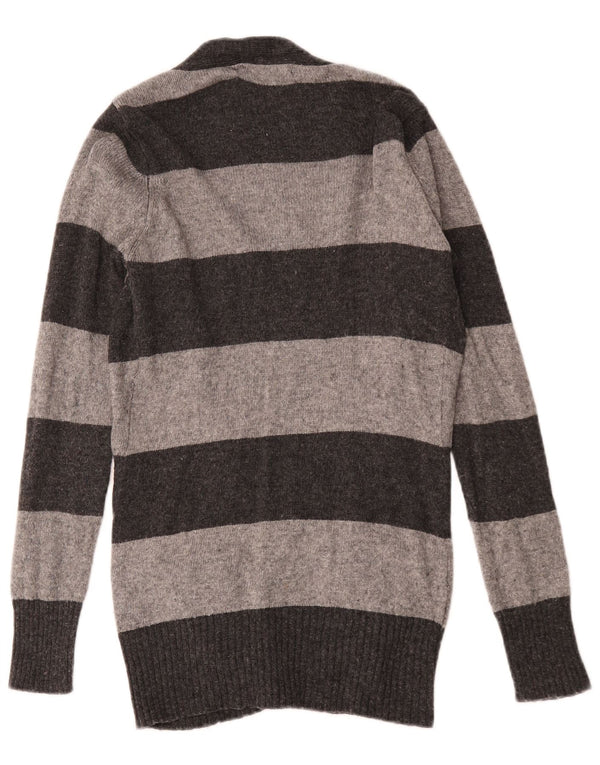 Zara Damen-Cardigan-Pullover UK 12 Mittelgrau gestreifter Rayon