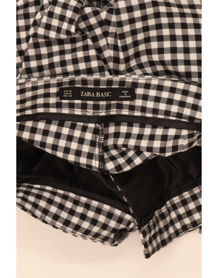 Schmale, kurze Hose von Zara für Damen, mittelgroß, W28, L26, schwarze Gingham-Baumwolle