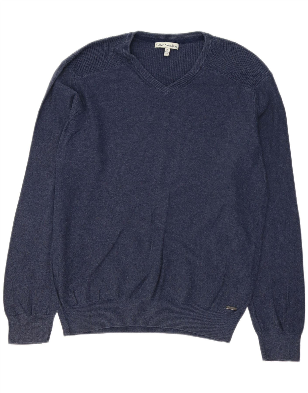 CALVIN KLEIN JEANS Herren-Pullover mit V-Ausschnitt, mittlere marineblaue Baumwolle