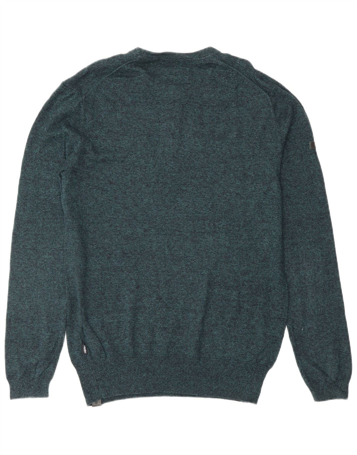 SUPERDRY Herren-Pullover mit Rundhalsausschnitt, klein, blau meliert, Baumwolle