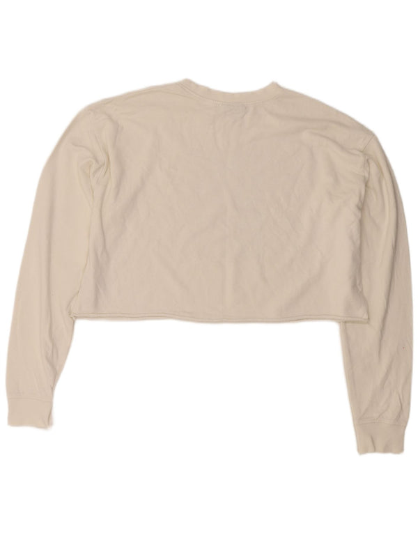 Topshop Damen Crop Oversized Sweatshirt Pullover UK 10 Small Weiße Baumwolle