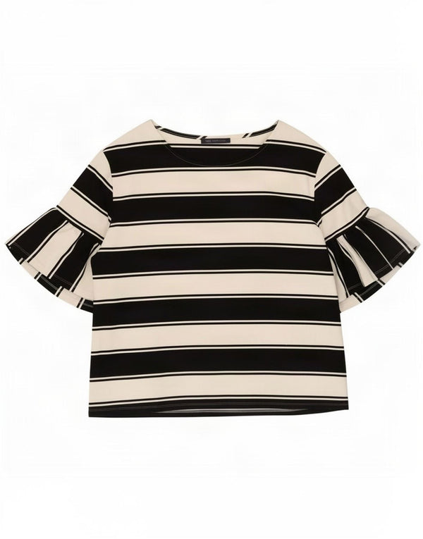 Marks & Spencer Damen-Blusenoberteil mit 3/4-Ärmeln, UK 18, XL, schwarz gestreift, Baumwolle
