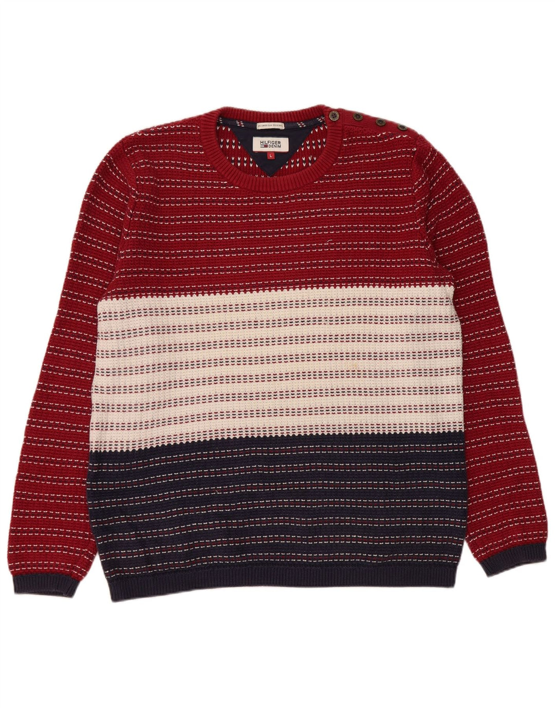 Tommy Hilfiger Herren-Pullover mit Rundhalsausschnitt, groß, mehrfarbig gestreift