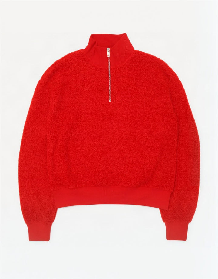 Topshop Damen-Fleecepullover in Übergröße mit Reißverschluss am Hals, UK 10, Größe S, Rot, Polyester