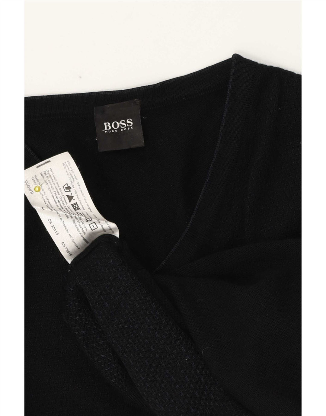 Hugo Boss Herren-Pullover mit V-Ausschnitt, mittelschwarze Schurwolle