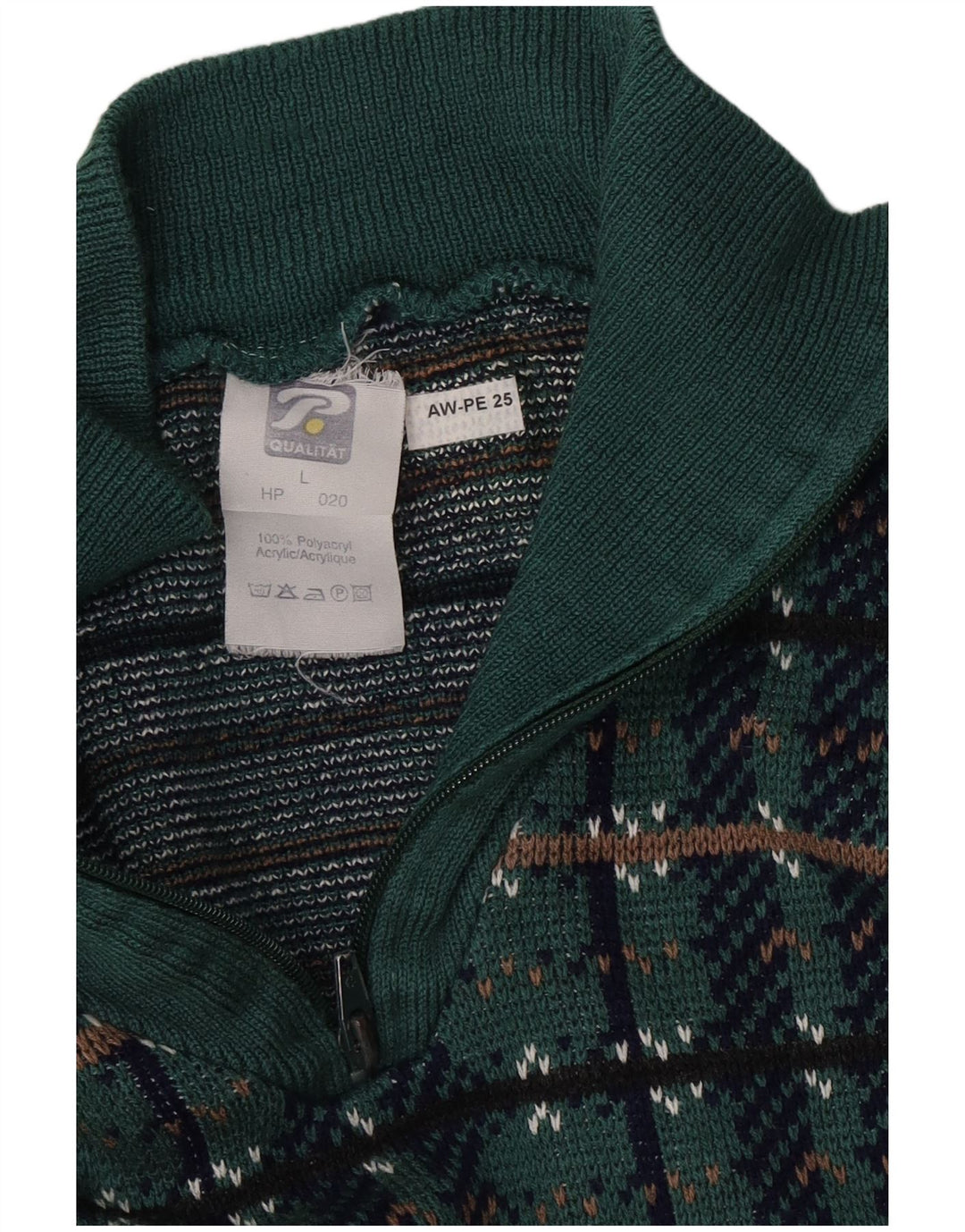 Vintage Herren-Pullover mit Reißverschluss, groß, grün, geometrisch, Polyacryl
