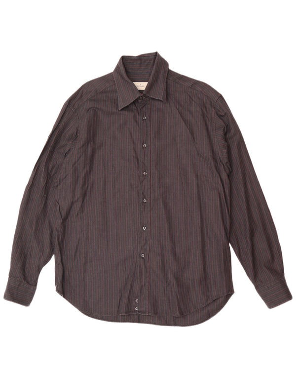 Trussardi Herrenhemd Größe 44 17 1/2 XL Marineblau gestreift klassisch