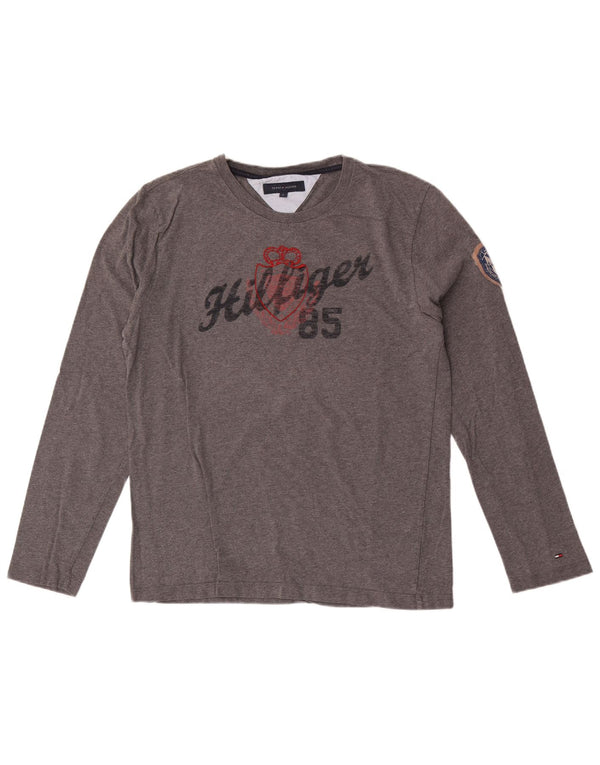 Tommy Hilfiger Womens Graphic Top Langarm UK 16 Large Grau Baumwolle
