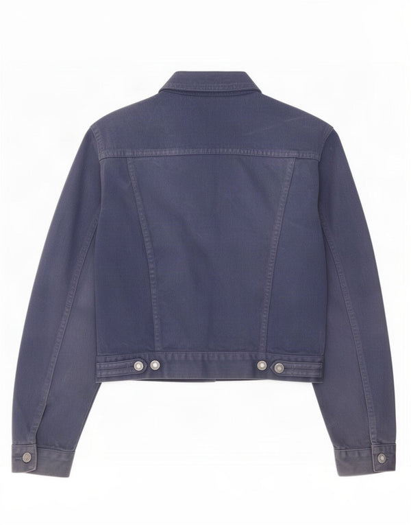 Benetton Womens Crop Denim Jacke UK 10 Small Marineblaue Baumwolle
