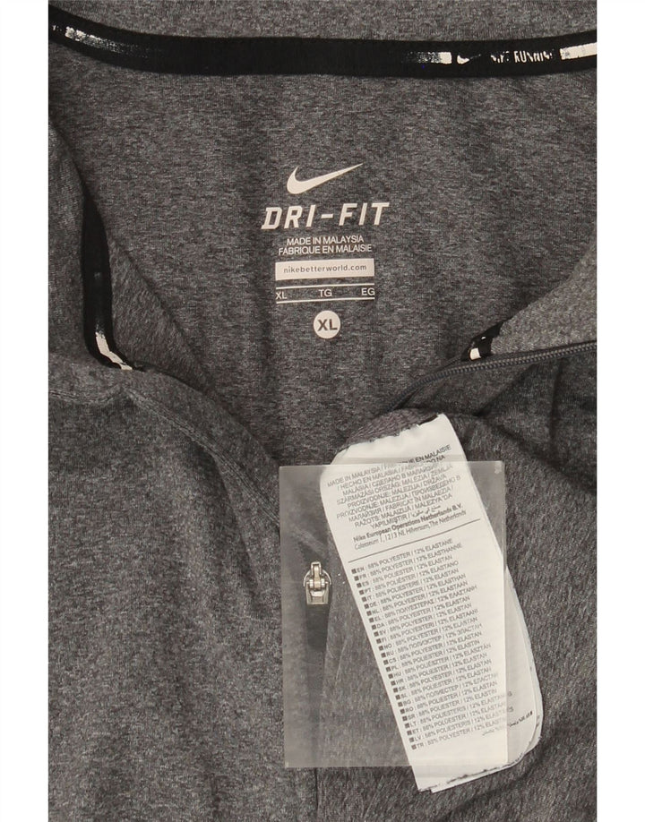 Nike Herren Dri Fit Zip Neck Top Langarm XL Grau geflecktes Polyester