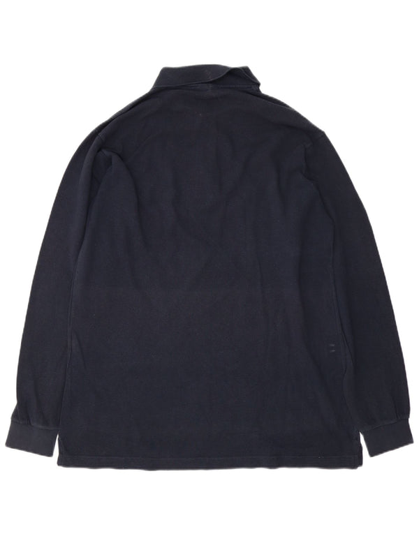 Sergio Tacchini Herren-Langarm-Poloshirt aus mittelblauer Baumwolle