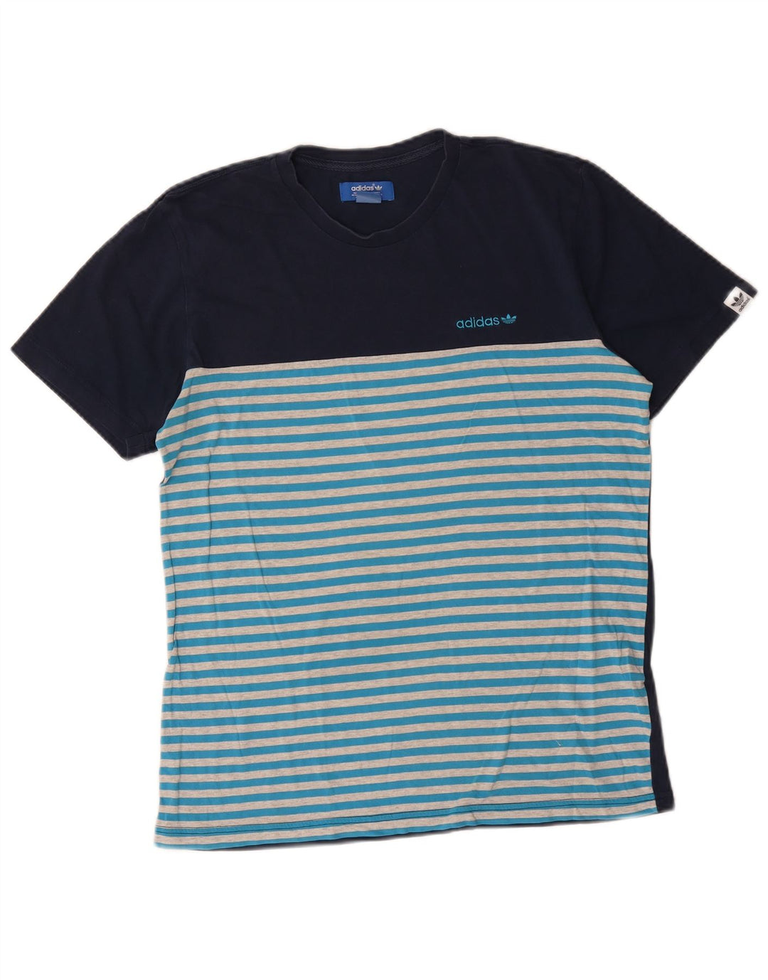 Adidas Herren T-Shirt Top Medium Marineblau gestreift aus Baumwolle
