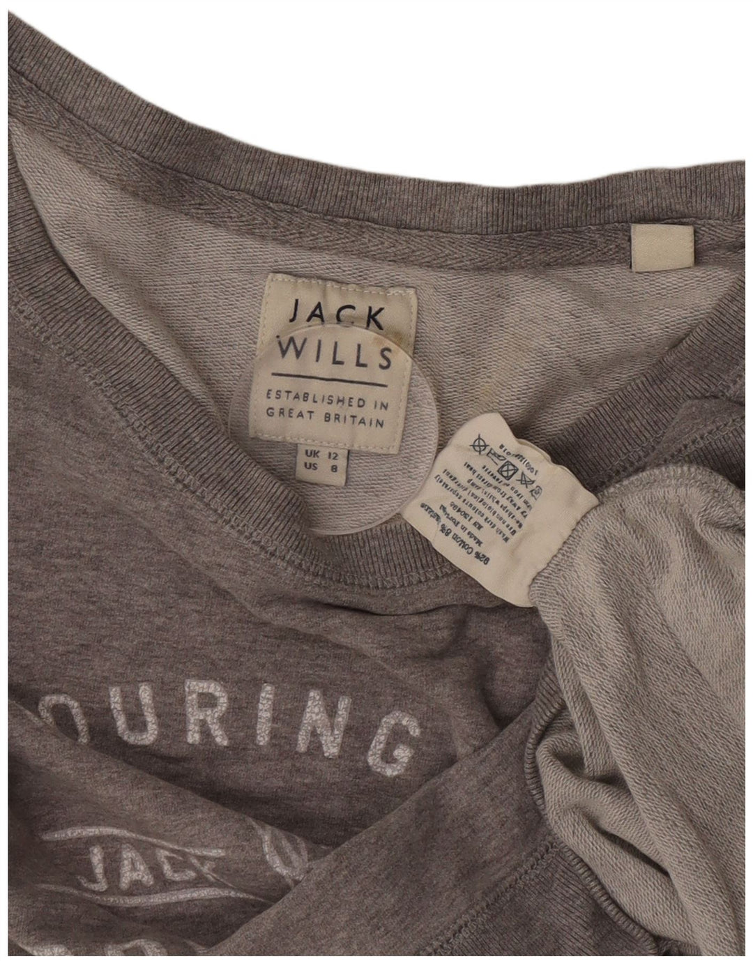 Jack Wills Damen Graphic Crop Sweatshirt Pullover UK 12 Mittelgraue Baumwolle
