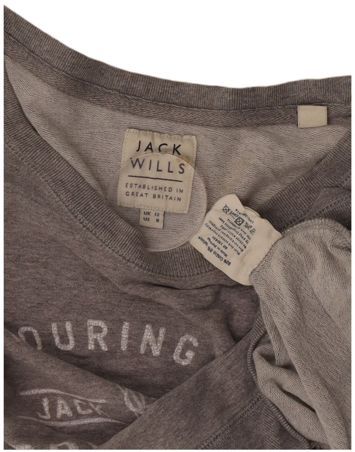 Jack Wills Damen Graphic Crop Sweatshirt Pullover UK 12 Mittelgraue Baumwolle