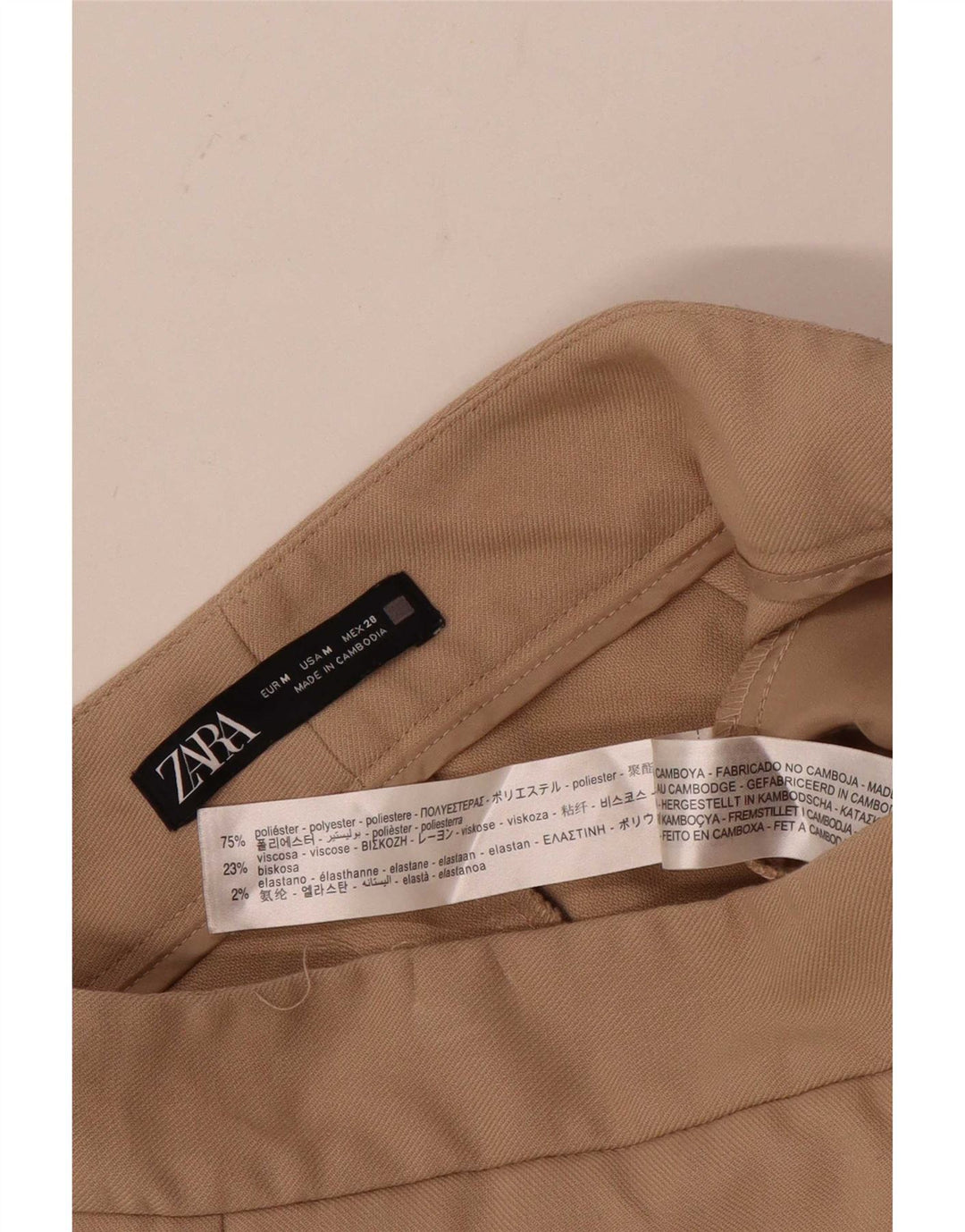 ZARA Damen-Hose mit weitem Bein, mittelgroß, W28, L24, Beige, Polyester