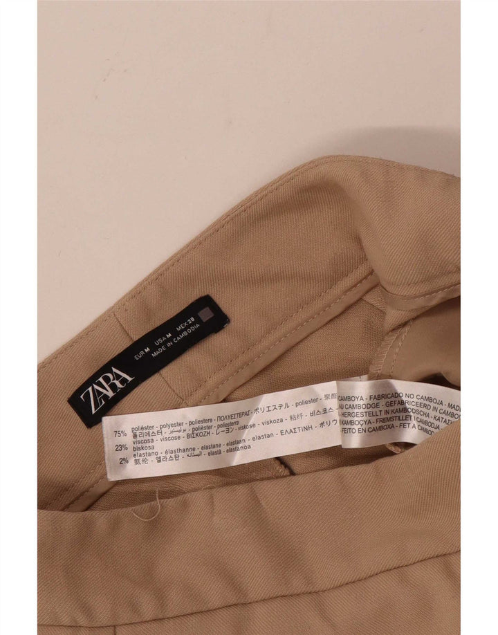 ZARA Damen-Hose mit weitem Bein, mittelgroß, W28, L24, Beige, Polyester