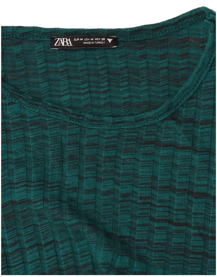Zara Damen Pulloverkleid UK 12 Mittelgrün gestreift
