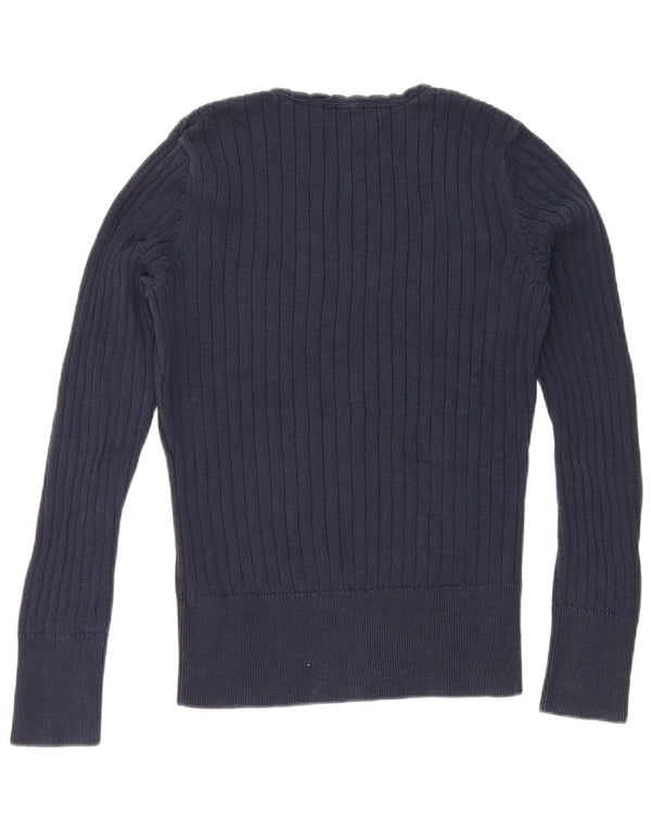 Tommy Hilfiger Damen-Pullover mit V-Ausschnitt, UK 12, mittelmarineblaue Baumwolle