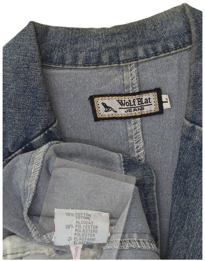 VINTAGE Damen Jeansjacke UK 14 Large Blue Cotton Classic