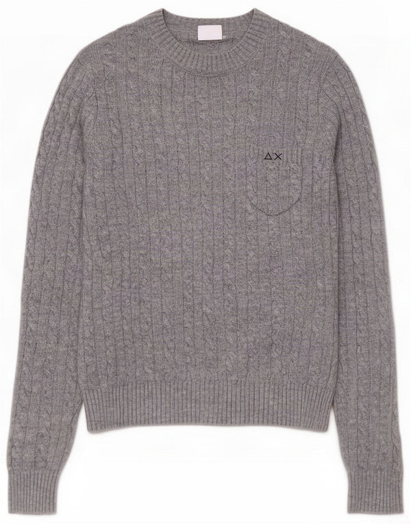 Sun68 Damen-Pullover mit Rundhalsausschnitt, UK 14, große graue Merinowolle